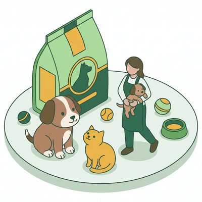 ペットショップスタッフの仕事の様子のイラスト